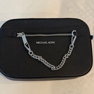 Michael Kors Black Belt Bag with Silver Chain